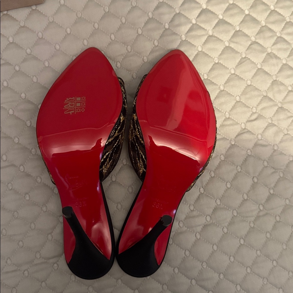 Christian Louboutin Black and Gold Mules - Picture 3 of 6